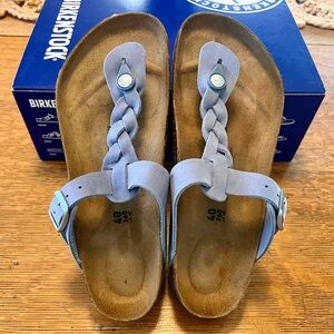 🆕 Birkenstock Gizeh Braided Sandals 40 (9) Dusty Blue Leather. New in Box!